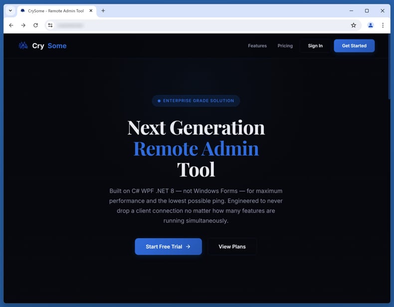Strona promująca CrySome RAT