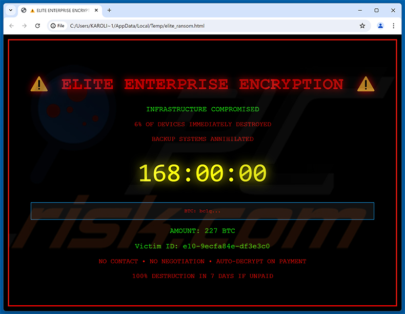 Notatka z żądaniem okupu HTML ransomware Elite Enterprise (elite_ransom.html)