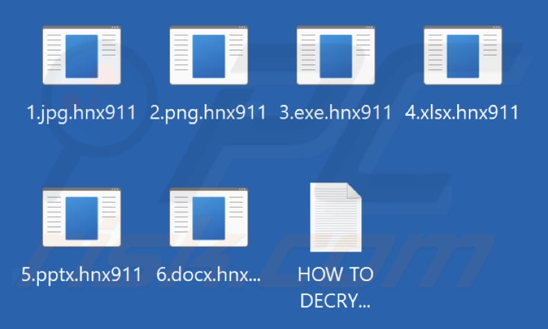 Pliki zaszyfrowane przez ransomware Hnx911 (rozszerzenie .hnx911)