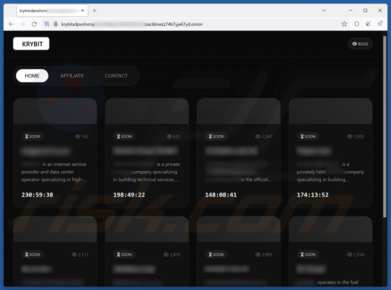 Strona wycieku danych ransomware KRYBIT