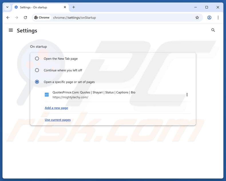 Usuwanie mightytechy.com ze strony głównej Google Chrome