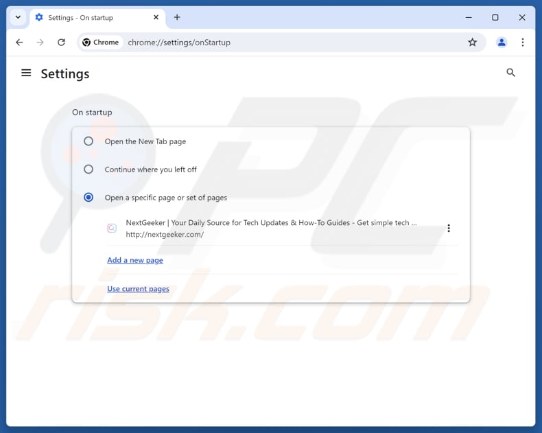 Usuwanie nextgeeker.com ze strony głównej Google Chrome