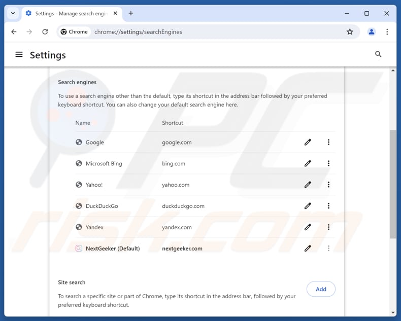Usuwanie nextgeeker.com z domyślnej wyszukiwarki Google Chrome