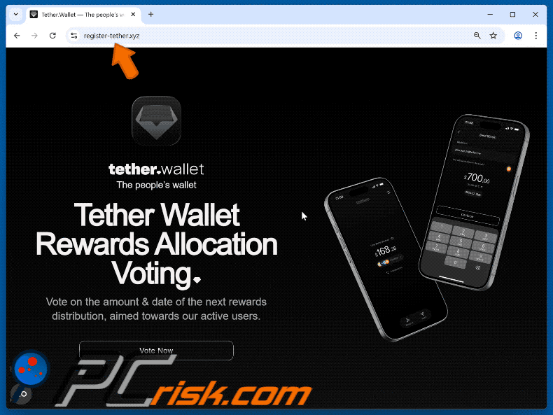Wygląd oszustwa Tether Wallet Voting Rewards