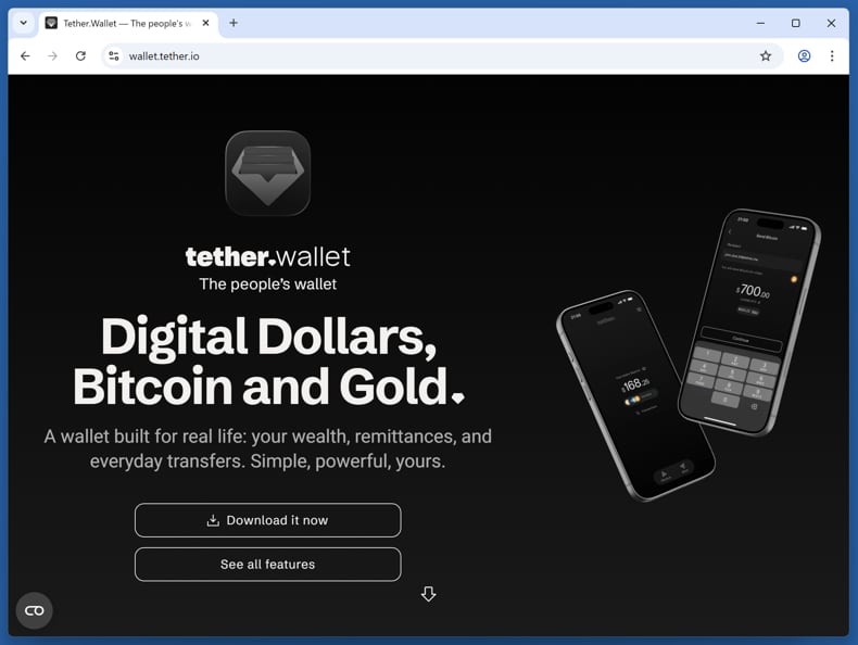 Oszustwo Tether Wallet Voting Rewards - prawdziwa strona portfela (tether.io)