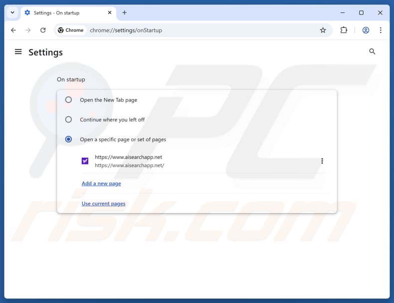Usuwanie aisearchapp.net ze strony głównej Google Chrome