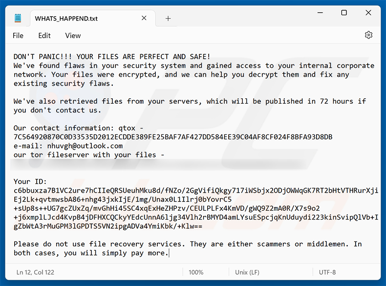 Żądanie okupu ransomware BAVACAI (WHATS_HAPPEND.txt)