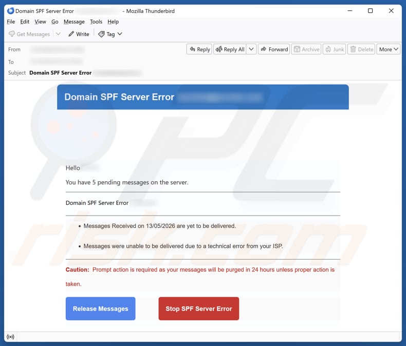 Kampania spamowa Domain SPF Server Error