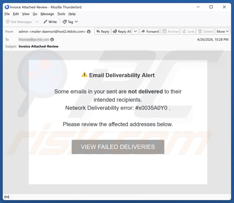 Kampania spamowa Email Deliverability Alert