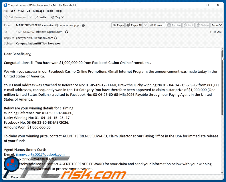 Oszukańczy e-mail Facebook Casino Online Promotions (GIF)