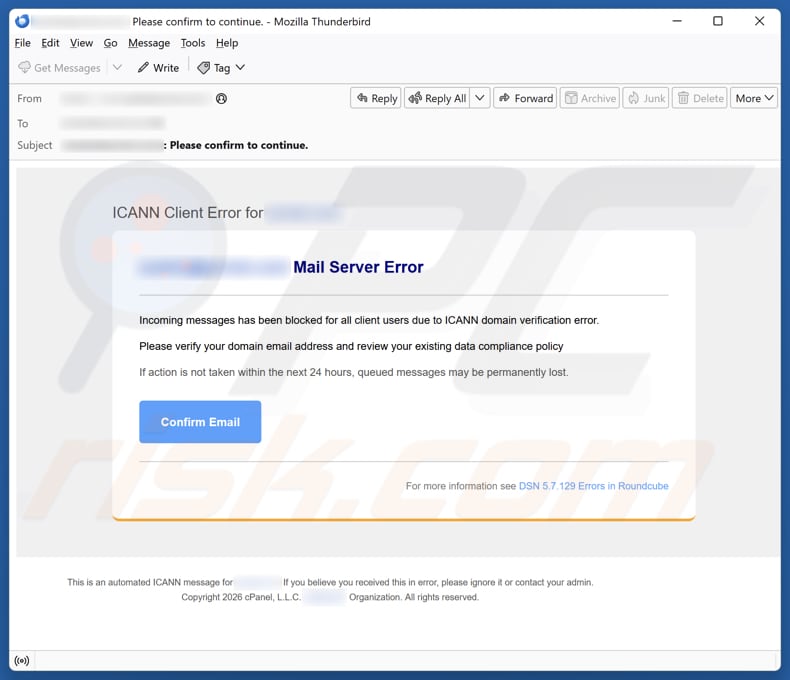 Kampania spamowa ICANN Client Error