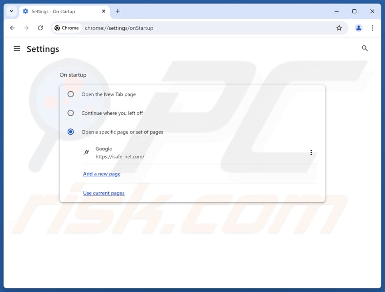 Usuwanie isafe-net.com ze strony głównej Google Chrome
