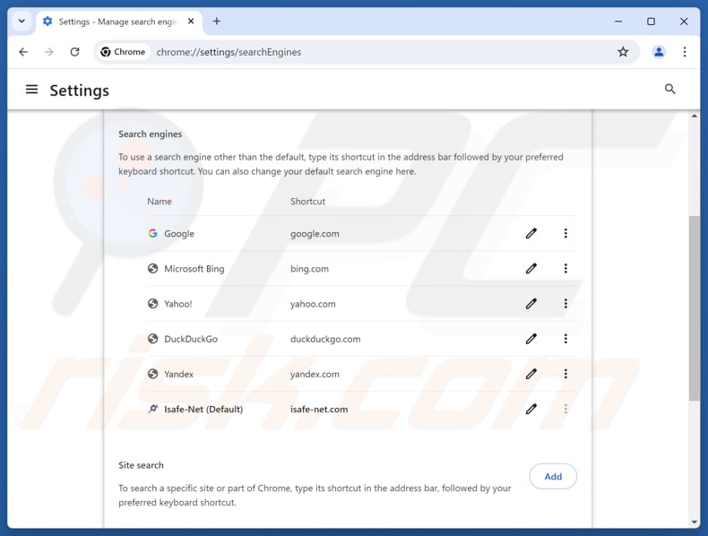 Usuwanie isafe-net.com z domyślnej wyszukiwarki Google Chrome