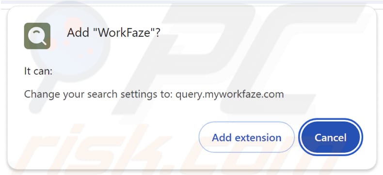 Porywacz przeglądarki myworkfaze.com żądający uprawnień
