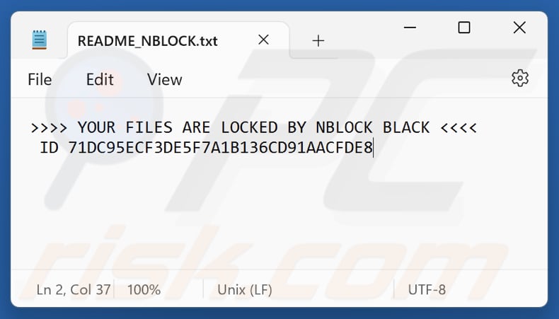 Plik tekstowy ransomware NBLock Black (README_NBLOCK.txt)