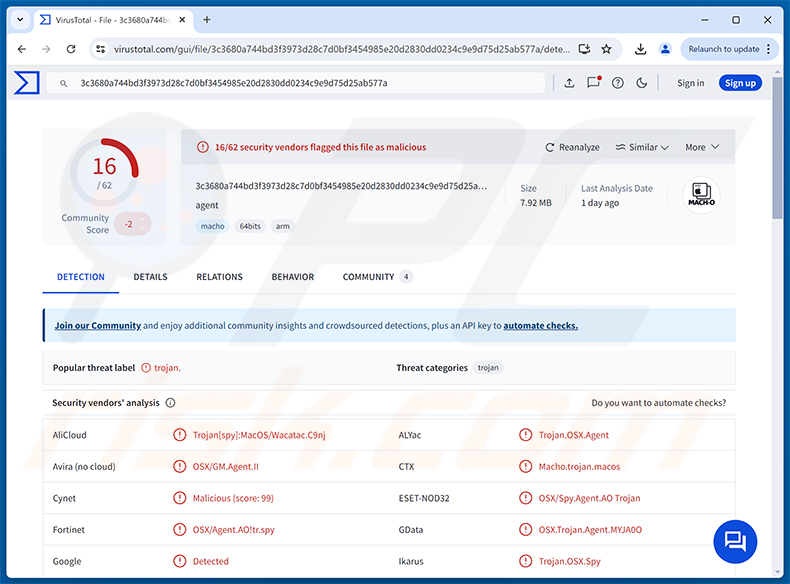 Wykrycia Overlord RAT na VirusTotal
