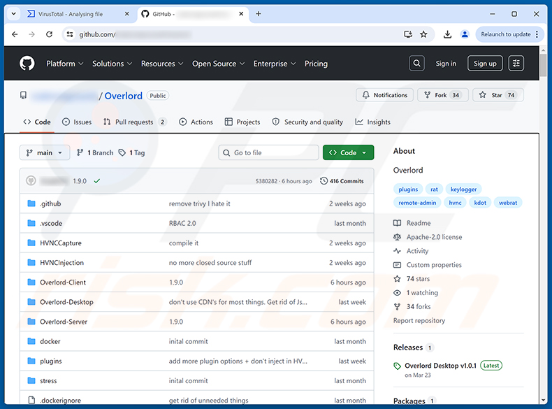 Overlord RAT na GitHub