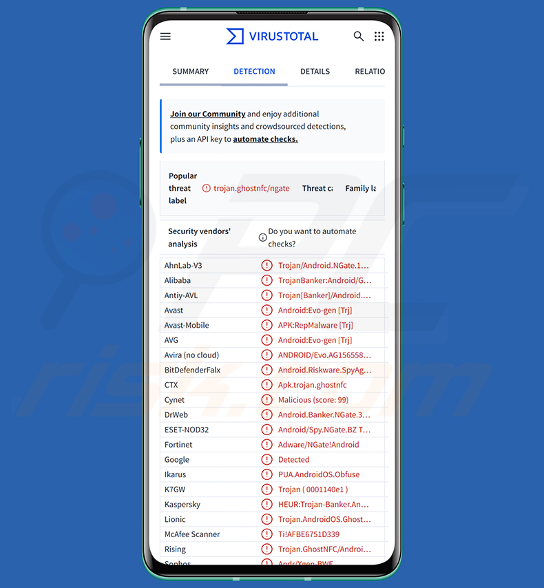 PhantomCard NFCShare trojan bankowy fałszywy ekran weryfikacji karty NFC