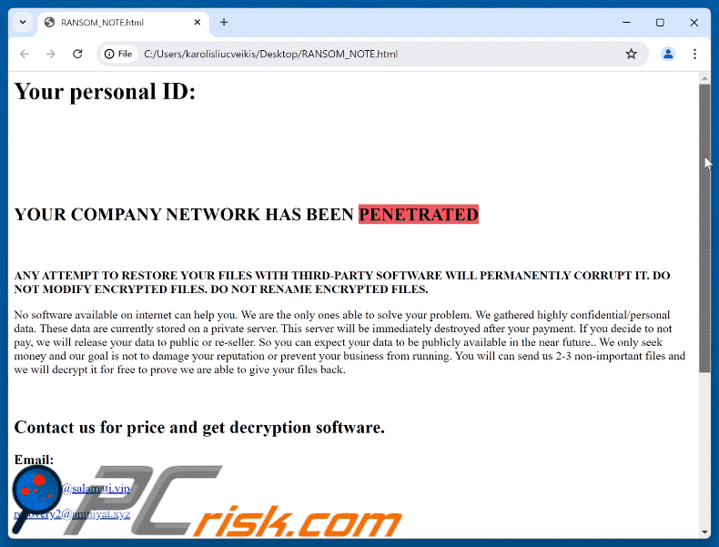Żądanie okupu ransomware Rex GIF (RANSOM_NOTE.html)