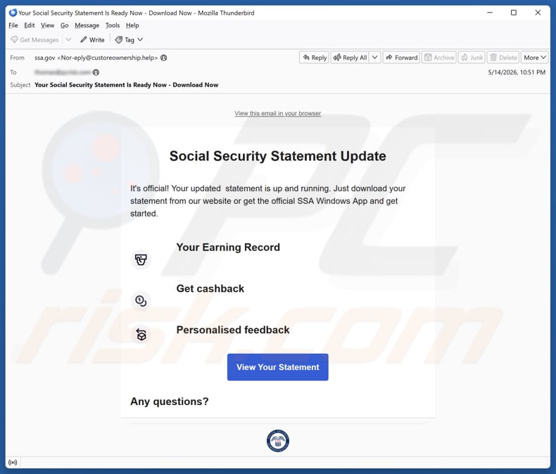 Kampania spamowa Social Security Statement Update email