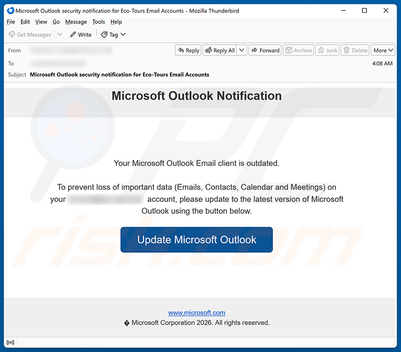 Kampania spamowa Your Microsoft Outlook Email Client Is Outdated