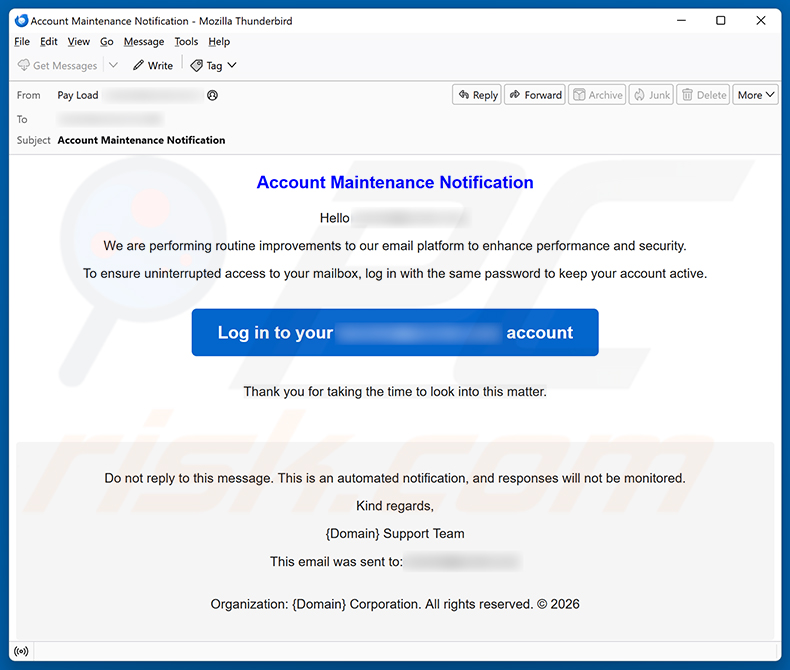 Kampania spamowa e-mail Account Maintenance Notification