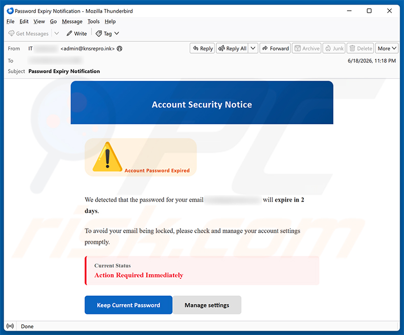 Kampania spamowa e-mail Account Security Notice