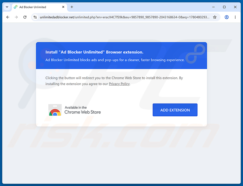 Strona promująca rozszerzenie Ad Blocker Unlimited (próbka 2)