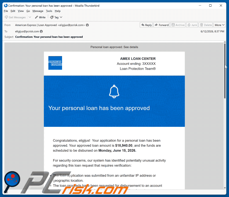 American Express - Personal Loan Approved oszustwo e-mailowe (GIF)