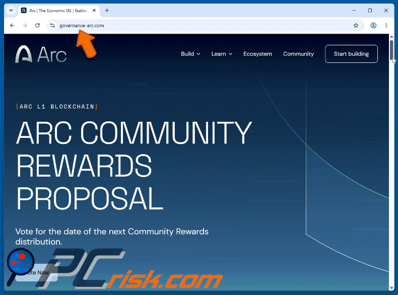 Wygląd Arc Community Rewards Scam (GIF)