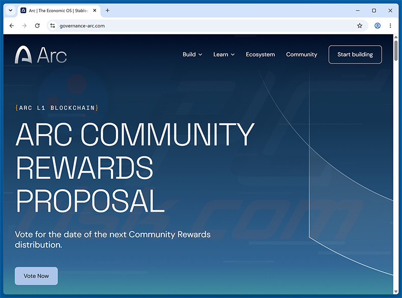 Witryna oszustwa Arc Community Rewards (governance-arc[.]com)