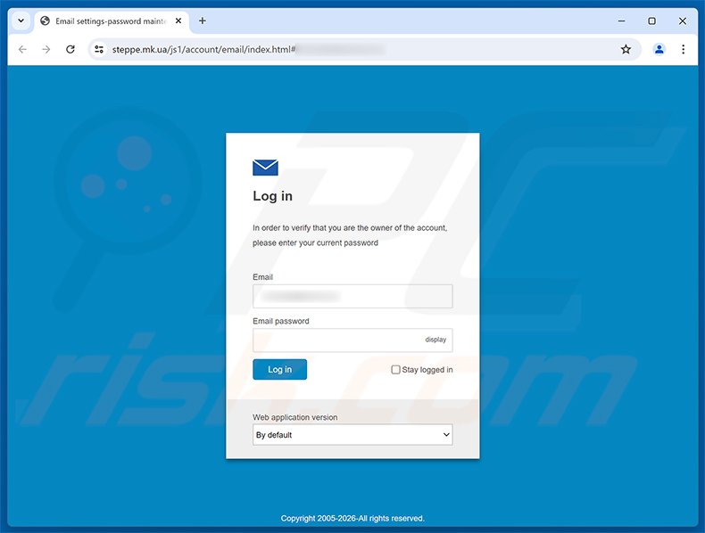 Strona phishingowa Authenticate Your Domain Account