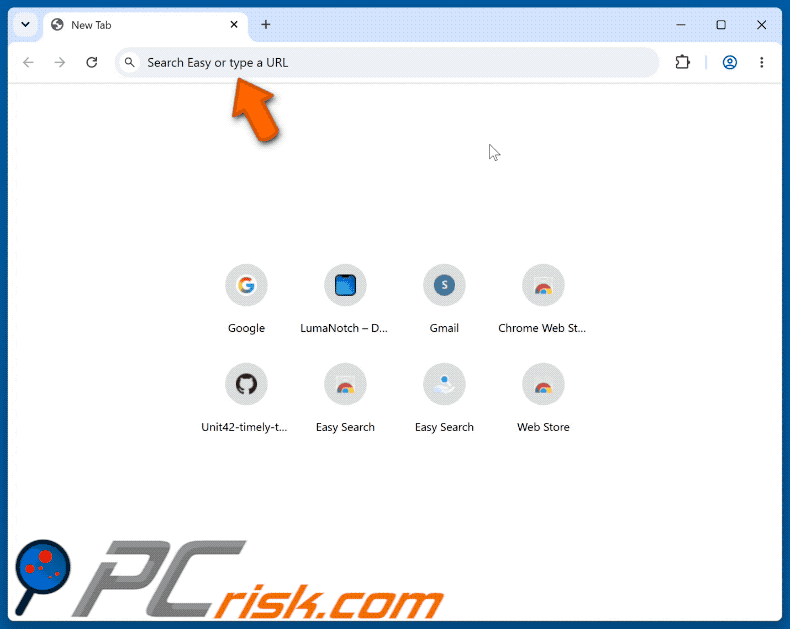 Porywacz przeglądarki Easy Search przekierowujący do Bing (GIF)