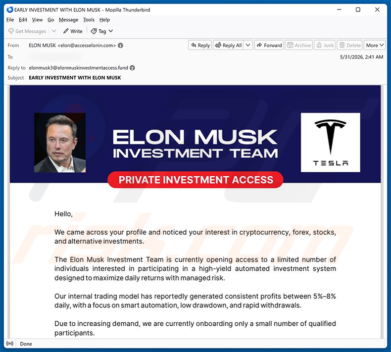 Kampania spamowa Elon Musk Investment Team