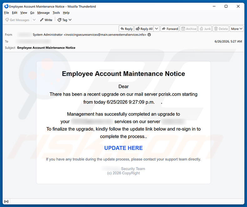 Kampania spamowa e-mail Employee Account Maintenance Notice