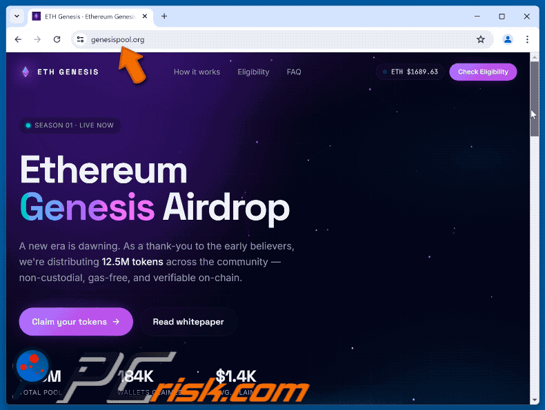 Wygląd Ethereum Genesis Airdrop oszustwo (GIF)