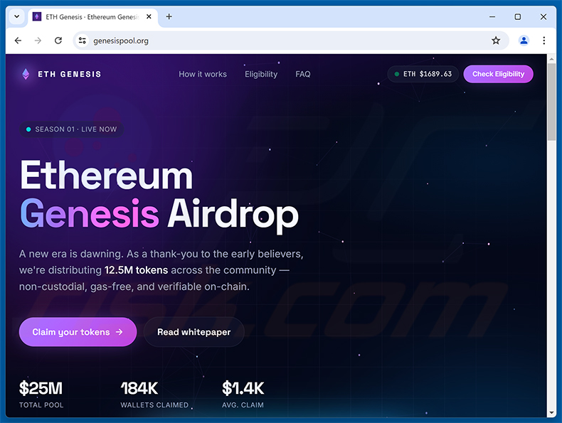 Ethereum Genesis Airdrop oszustwo (genesispool[.]org)