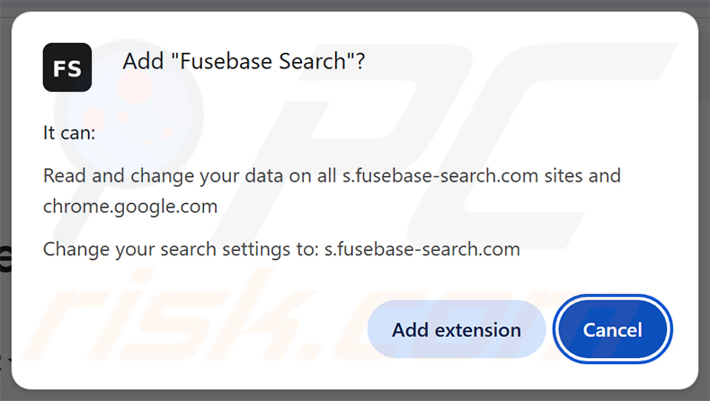 Uprawnienia wymagane przez porywacza przeglądarki Fusebase Search (s.fusebase-search.com)