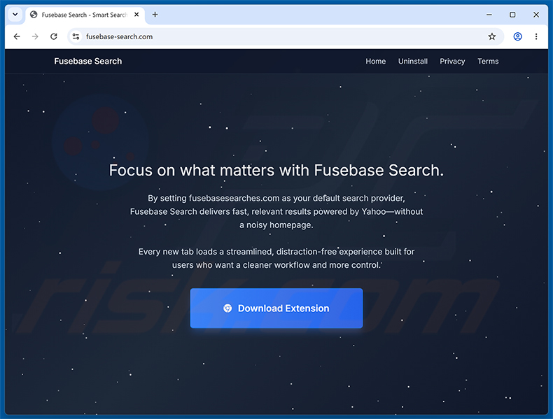Oficjalna strona promocyjna porywacza przeglądarki Fusebase Search (s.fusebase-search.com)