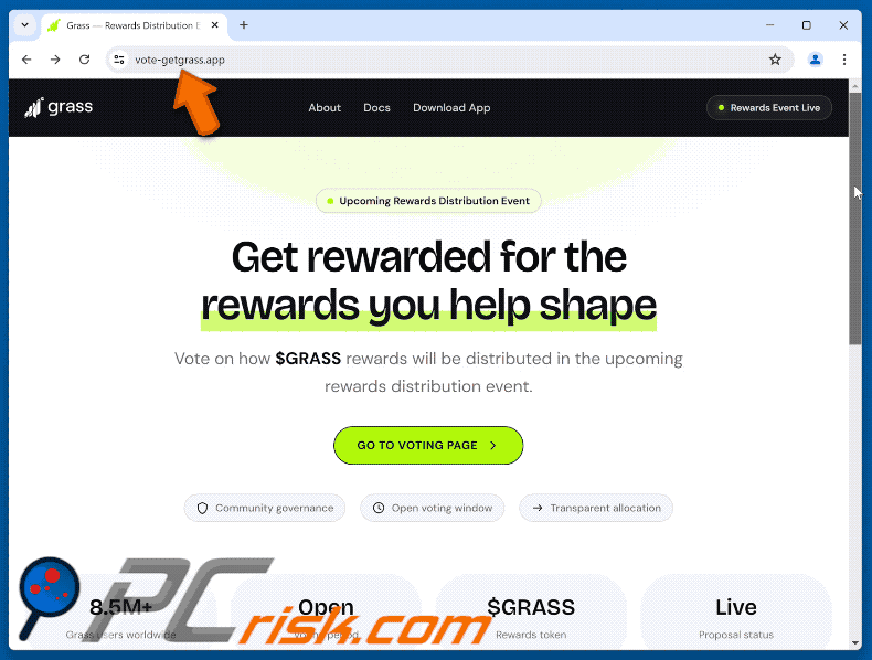 Wygląd oszustwa Grass Vote Rewards oszustwo (GIF)