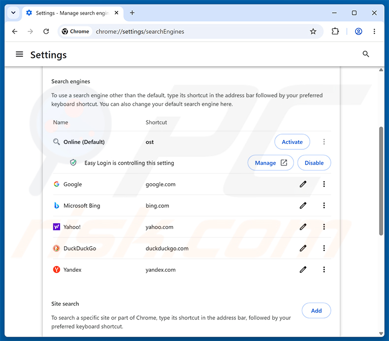 Usuwanie Easy Login (loginonlineapp.com) z domyślnej wyszukiwarki Google Chrome