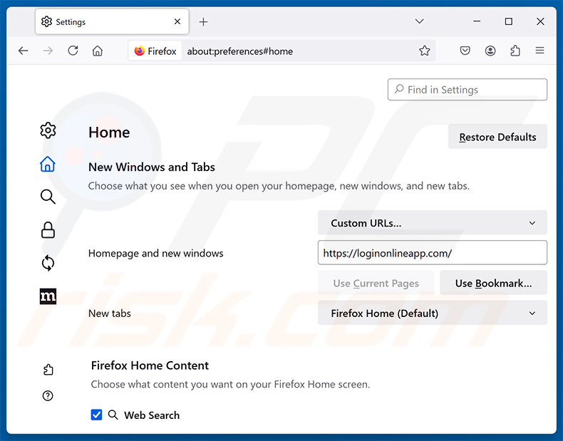Usuwanie Easy Login (loginonlineapp.com) ze strony głównej Mozilla Firefox
