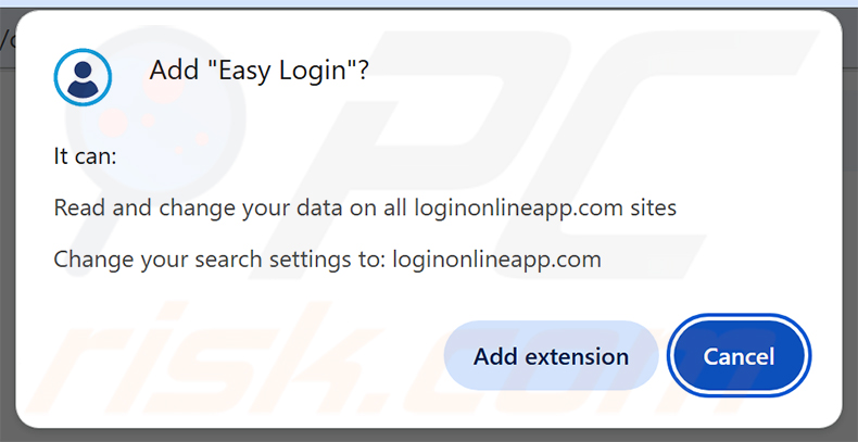 Uprawnienia żądane przez porywacza przeglądarki Easy Login (loginonlineapp.com)