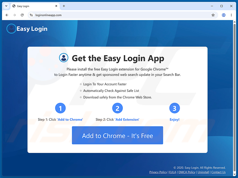 Witryna używana do promowania porywacza przeglądarki Easy Login