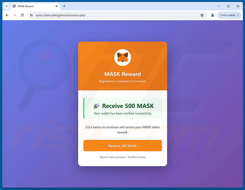 Strona phishingowa MetaMask ($MASK) Token Allocation (etap 2 - strona MASK Reward)