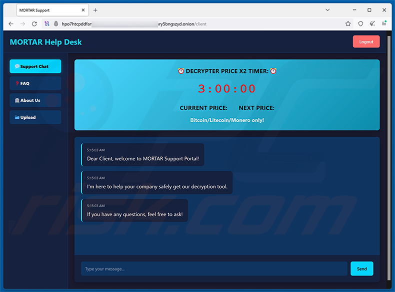 Wsparcie ransomware MORTAR w sieci Tor