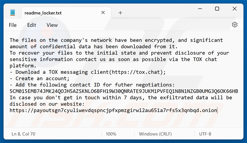 Żądanie okupu ransomware Payouts Kings (readme_locker.txt)