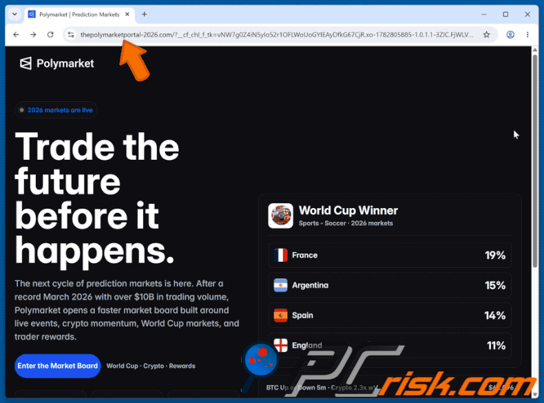Fałszywa witryna Polymarket działająca jako narzędzie do drenażu (thepolymarketportal-2026[.]com)