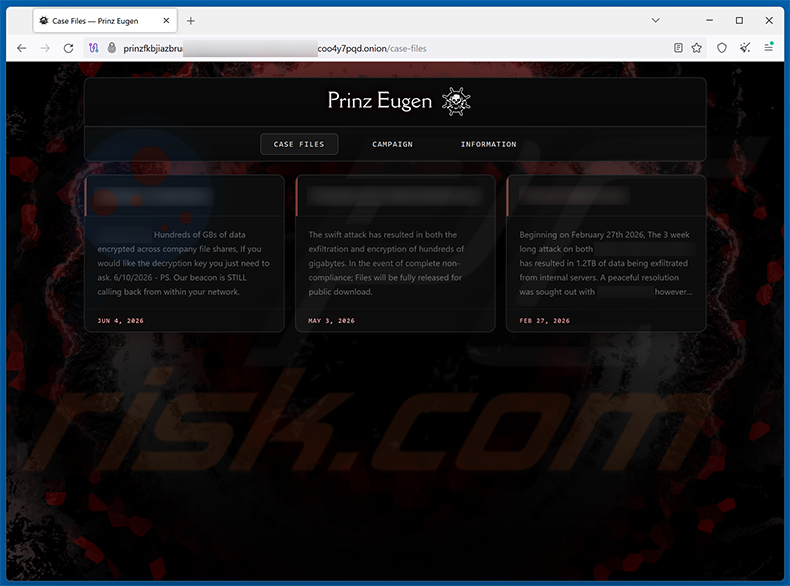 Strona wycieku danych ransomware Prinz Eugen