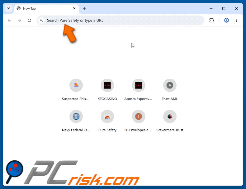 Porywacz przeglądarki Pure Safety (pureextension.net) przekierowujący do Yahoo (GIF)